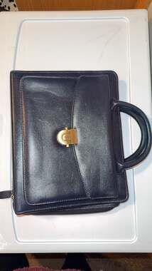 Vintage Franklin Quest Navy Blue Leather Handle Planner Organizer Portfolio